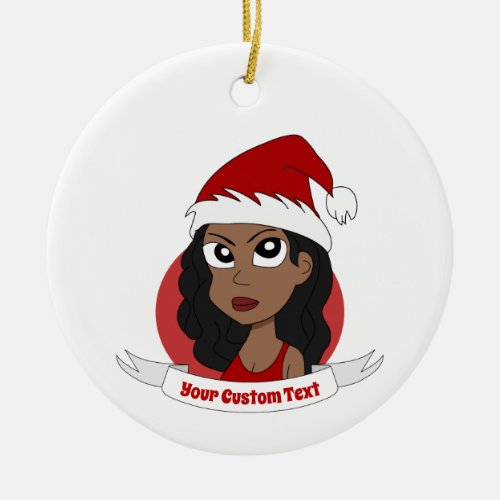 Young woman Christmas cartoon Ceramic Ornament