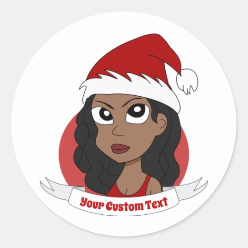 Young woman Christmas cartoon Classic Round Sticker