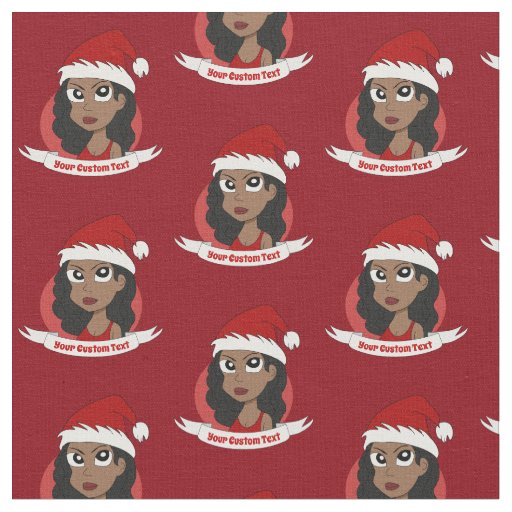 Young woman Christmas cartoon Fabric
