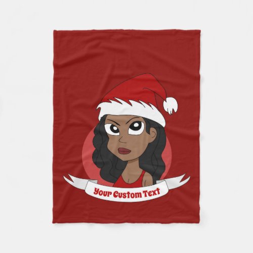 Young woman Christmas cartoon Fleece Blanket