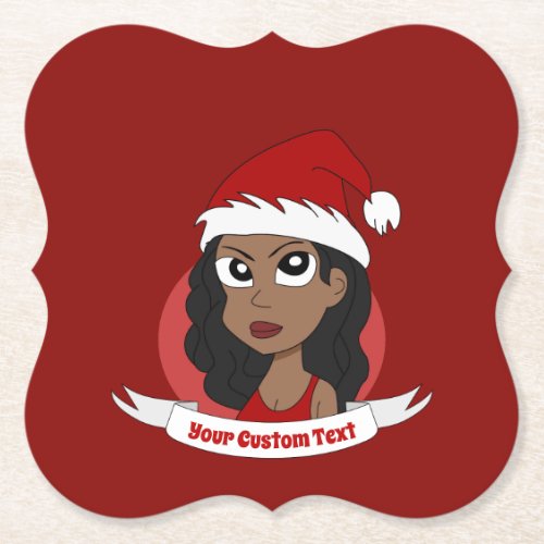 Young woman Christmas cartoon Paper Coaster