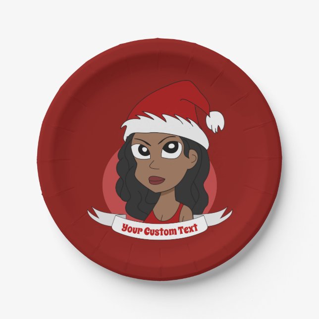 Young woman Christmas cartoon Paper Plates (Front)