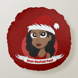 Young woman Christmas cartoon Round Pillow