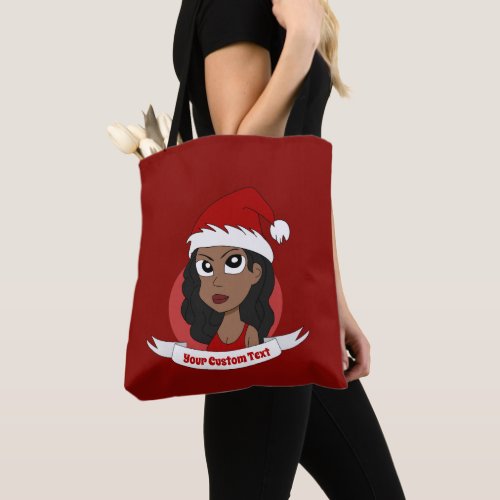 Young woman Christmas cartoon Tote Bag
