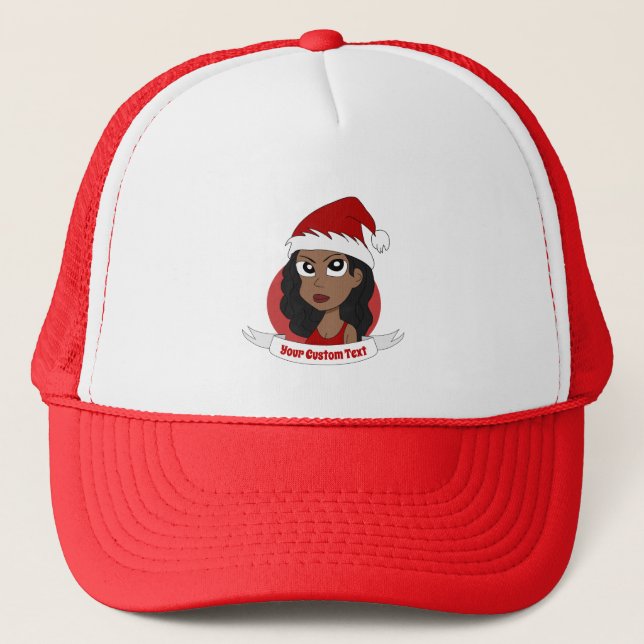 Young woman Christmas cartoon Trucker Hat (Front)