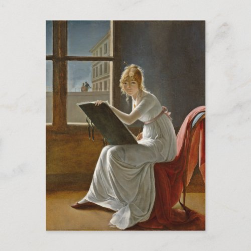 Young Woman Drawing Beside a Window Postcard