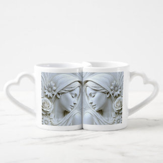 Young Woman Floral Coffee Mug Set