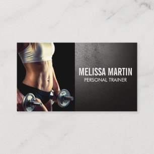 Young Woman Holding Dumbbells Business Card