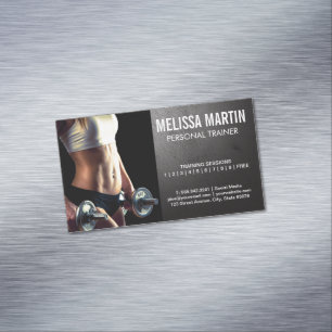 Young Woman Holding Dumbbells   Personal Training Business Card Magnet