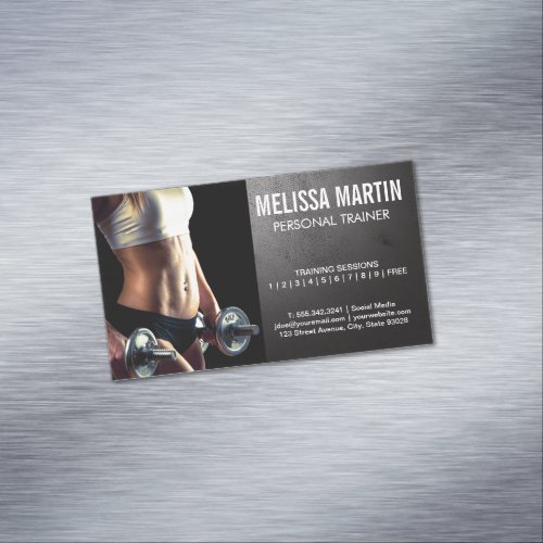 Young Woman Holding Dumbbells  Personal Training Business Card Magnet