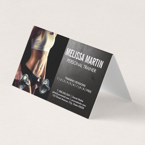 Young Woman Holding Dumbbells  Training Business Card