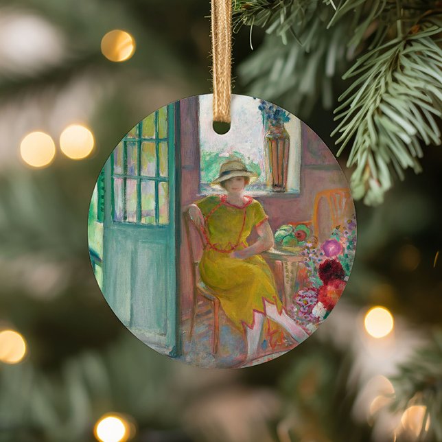 Young Woman in a Flowery Interior | Henri Lebasque Ceramic Ornament (Creator Uploaded)