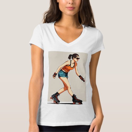 Young Woman in Sunglasses Gliding Forward T_Shirt