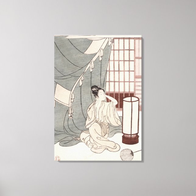 Young woman kneeling by her mosquito net, 1766 canvas print (Front)