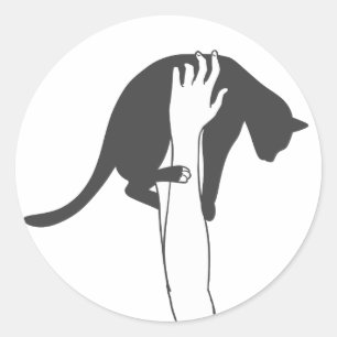 Young woman lifting cat - Choose background color Classic Round Sticker