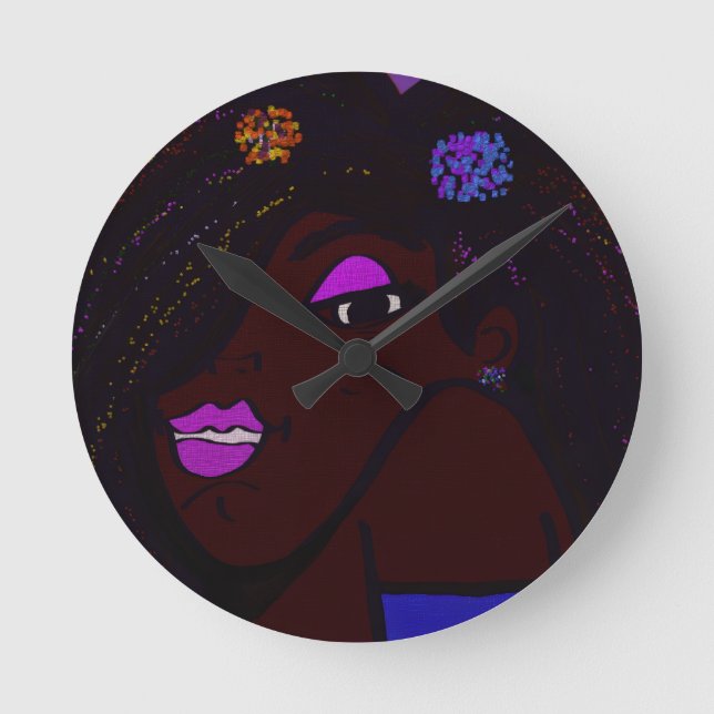Young Woman of Color Animation Round Clock (Front)