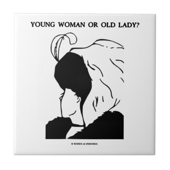 Young Woman Or Old Lady? (Optical Illusion) Ceramic Tile (Front)
