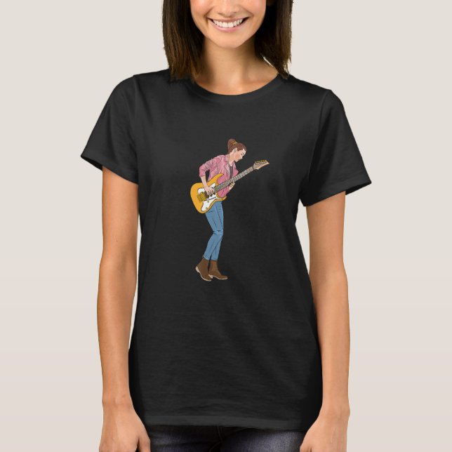 Young Woman Passionate About Playing Electric Guit T-Shirt (Front)