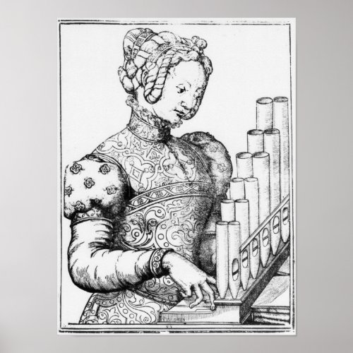 Young Woman Playing a Portative Organ Poster
