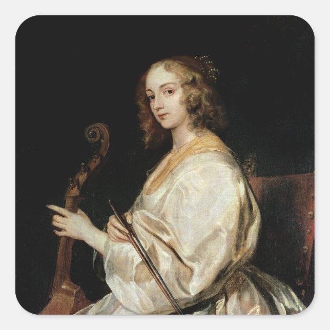 Young Woman Playing a Viola da Gamba Square Sticker (Front)