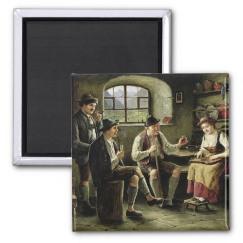 Young Woman Playing a Zither by Carl Ostersetzer 2-inch Square Magnet