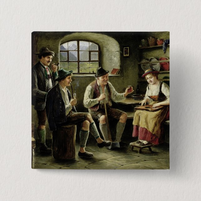 Young Woman Playing a Zither Button (Front)