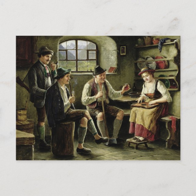 Young Woman Playing a Zither Postcard (Front)