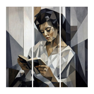 Young Woman Reading a Book Cubist Art Form