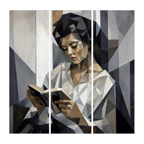 Young Woman Reading a Book Cubist Art Form