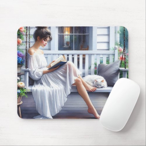 Young Woman Reading A Book Mouse Pad