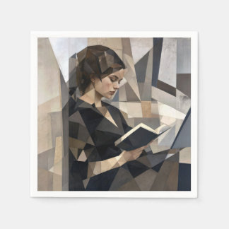 Young Woman Reading a Book Picasso Style Napkins