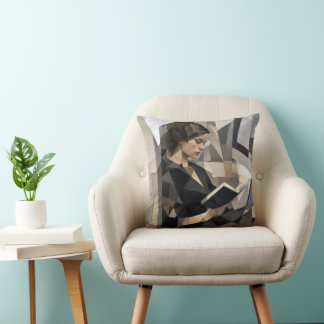 Young Woman Reading a Book Picasso Style Throw Pillow
