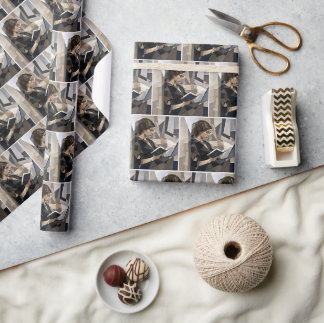 Young Woman Reading a Book Picasso Style Wrapping Paper