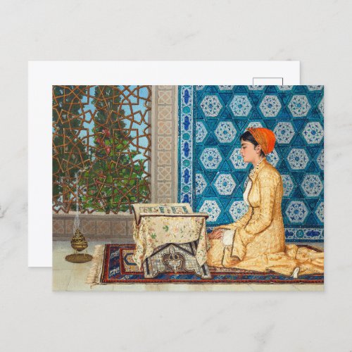 Young Woman Reading  Osman Hamdi Bey  Postcard