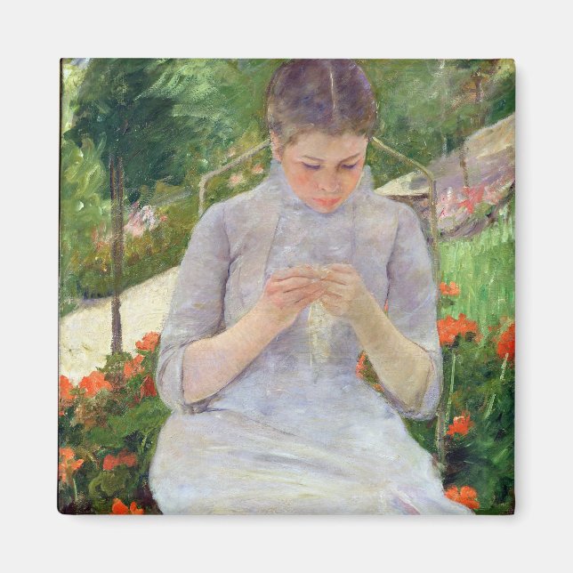 Young Woman Sewing in the garden, c.1880-82 Magnet (Front)