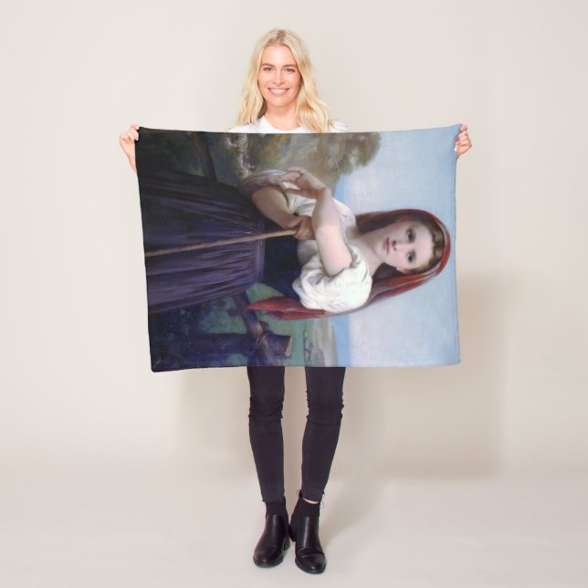 Young Woman Shepherdess, Bouguereau Fleece Blanket (In Situ)