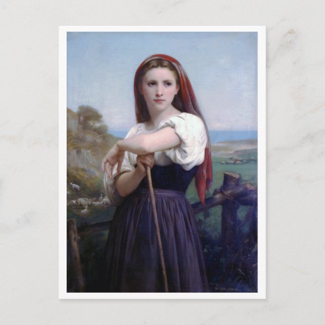 Young Woman Shepherdess, Bouguereau Postcard (Front)