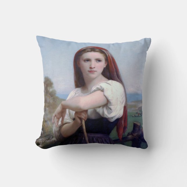 Young Woman Shepherdess, Bouguereau Throw Pillow (Front)