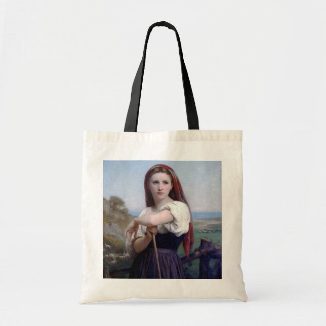 Young Woman Shepherdess, Bouguereau Tote Bag (Front)