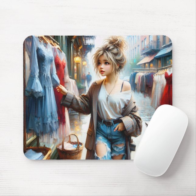 Young Woman Shopping In The Big City Mouse Pad (With Mouse)