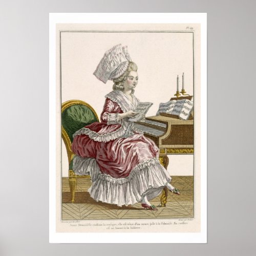 Young Woman Studying Music at her Harpsichord pla Poster