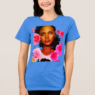 Young woman surrounded with pink flowers  Tri-Blend shirt