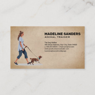 Young Woman Walking Beagle Dog Business Card