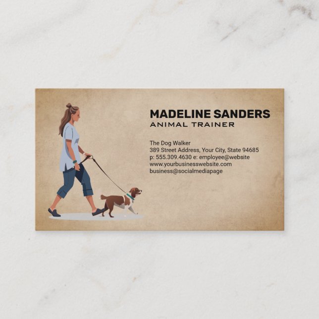 Young Woman Walking Beagle Dog Business Card (Front)