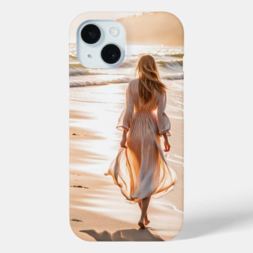Young Woman Walking the Beach iPhone 15 Case