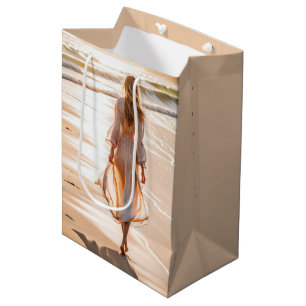 Young Woman Walking the Beach Medium Gift Bag