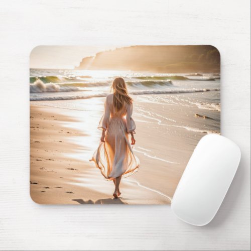 Young Woman Walking the Beach Mouse Pad