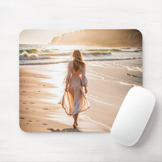 Young Woman Walking the Beach Mouse Pad (With Mouse)