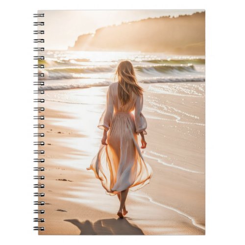 Young Woman Walking the Beach Notebook