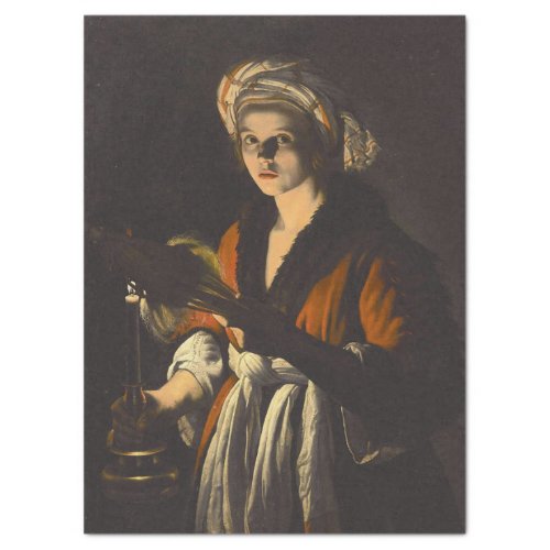 YOUNG WOMAN WITH A CANDLE 17TH CENTURY PAINTING TISSUE PAPER